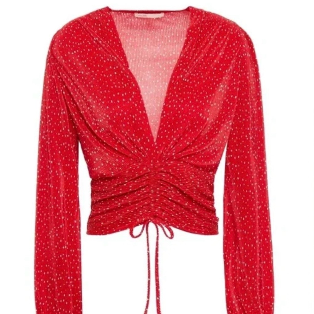 Maje Lion Cropped Ruched Top Size 1 Red Deep V Neck